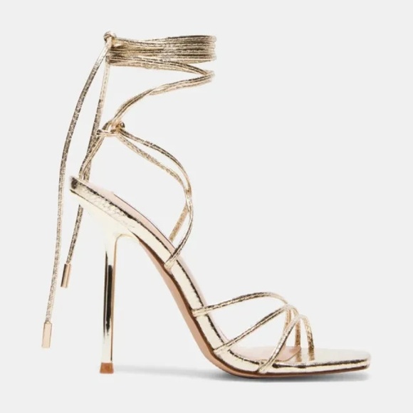 Steve Madden Evita Gold Snake Ankle Strap Metallic Gold Stiletto Heels Size 9.5 - Picture 1 of 1